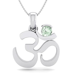 Retrograde Birthstones™ 1/4 Carat Green Amethyst Om Necklace In 14 Karat White Gold, 18 Inches