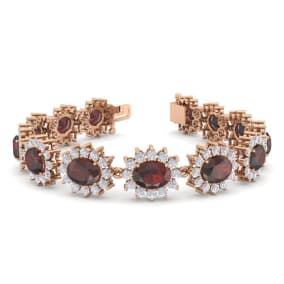 Garnet Bracelet: Garnet Jewelry: 24 Carat Oval Shape Garnet and Halo Diamond Bracelet In 14 Karat Rose Gold, 7 Inches