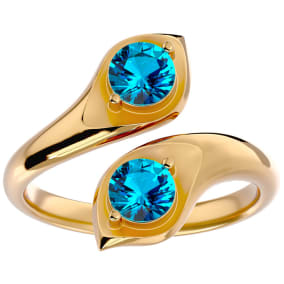 1 Carat Two Stone Blue Topaz Ring In 14 Karat Yellow Gold