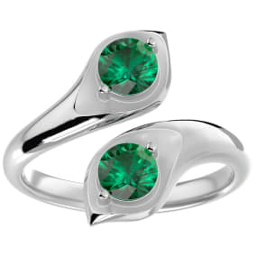 Retrograde Birthstones™ 1 Carat Two Stone Emerald Ring In 14 Karat White Gold