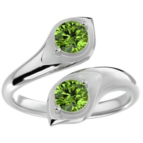 Retrograde Birthstones™ 1 Carat Two Stone Peridot Ring In 14 Karat White Gold