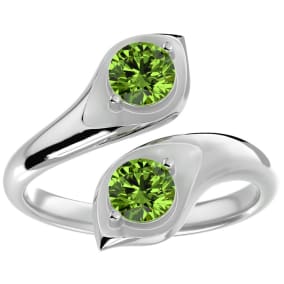 1 Carat Two Stone Peridot Ring In 14 Karat White Gold