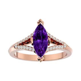 1 3/4 Carat Marquise Shape Amethyst and Diamond Ring In 14 Karat Rose Gold