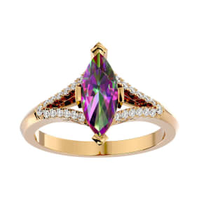 2-1/4 Carat Marquise Shape Mystic Topaz Ring and Diamonds In 14 Karat Yellow Gold