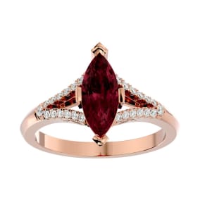 Garnet Ring: Garnet Jewelry: 2 1/4 Carat Marquise Shape Garnet and Diamond Ring In 14 Karat Rose Gold