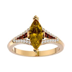 1 3/4 Carat Marquise Shape Citrine and Diamond Ring In 14 Karat Yellow Gold