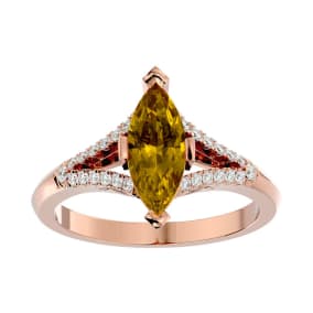 1 3/4 Carat Marquise Shape Citrine and Diamond Ring In 14 Karat Rose Gold
