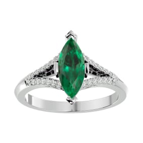 2 Carat Marquise Shape Emerald and Diamond Ring In 14 Karat White Gold