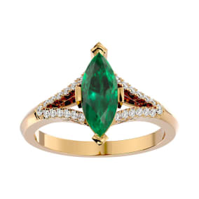 2 Carat Marquise Shape Emerald and Diamond Ring In 14 Karat Yellow Gold