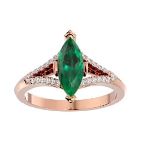 2 Carat Marquise Shape Emerald and Diamond Ring In 14 Karat Rose Gold