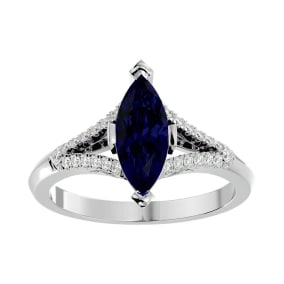 2 1/2 Carat Marquise Shape Sapphire and Diamond Ring In 14 Karat White Gold