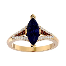 2 1/2 Carat Marquise Shape Sapphire and Diamond Ring In 14 Karat Yellow Gold