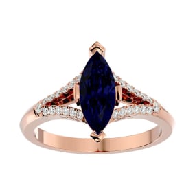 2 1/2 Carat Marquise Shape Sapphire and Diamond Ring In 14 Karat Rose Gold