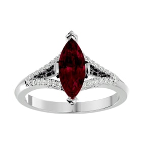 2 1/2 Carat Marquise Shape Ruby and Diamond Ring In 14 Karat White Gold