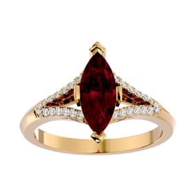 2 1/2 Carat Marquise Shape Ruby and Diamond Ring In 14 Karat Yellow Gold