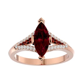 2 1/2 Carat Marquise Shape Ruby and Diamond Ring In 14 Karat Rose Gold