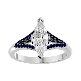 1 1/4 Carat Marquise Shape Diamond and Sapphire Engagement Ring In 14 Karat White Gold