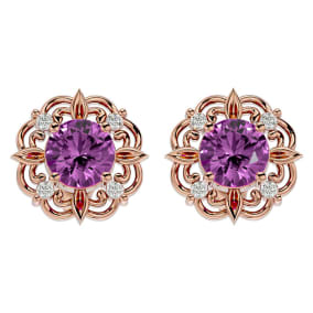 Pink Gemstones 2 1/10 Carat Pink Topaz and Diamond Antique Stud Earrings In 14 Karat Rose Gold