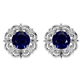 2 1/5 Carat Sapphire and Diamond Antique Stud Earrings In 14 Karat White Gold