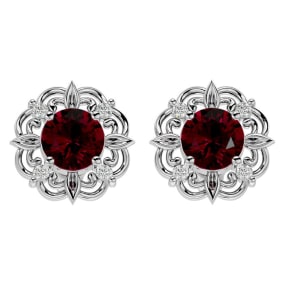 2 1/5 Carat Ruby and Diamond Antique Stud Earrings In 14 Karat White Gold