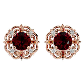 2 1/5 Carat Ruby and Diamond Antique Stud Earrings In 14 Karat Rose Gold