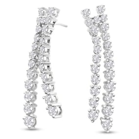4 Carat Natural Diamond Drop Earrings In 14 Karat White Gold, 1 1/2 Inches