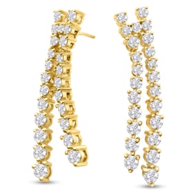 4 Carat Natural Diamond Drop Earrings In 14 Karat Yellow Gold, 1 1/2 Inches