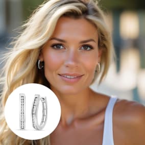 1/4 Carat Diamond Hoop Earrings In Sterling Silver, 1/2 Inch