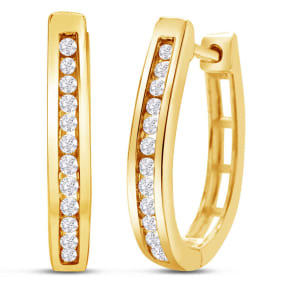 1/4 Carat Diamond Hoop Earrings In Yellow Gold Over Sterling Silver, 1/2 Inch
