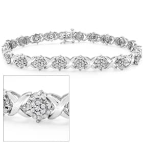 1 Carat Natural Natural Diamond Bracelet In Sterling Silver, 7 Inches. Brilliant Fiery Diamonds Mounted In A Fine Bracelet Setting.