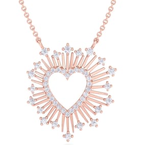 1/2 Carat Diamond Heart Necklace In 14 Karat Rose Gold, 18 Inches