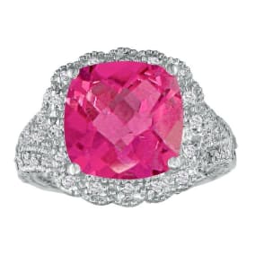 Stylish 4 1/2 Carat Pink Topaz and Diamond Ring in 14k White Gold