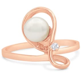 Round Freshwater Cultured Pearl and Diamond Figure 8 Ring In 14 Karat Rose Gold