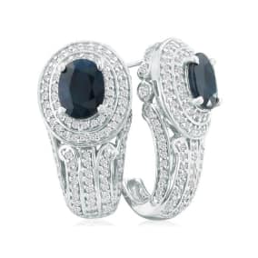 4 1/4ct Sapphire and Diamond Earrings in 14k White Gold