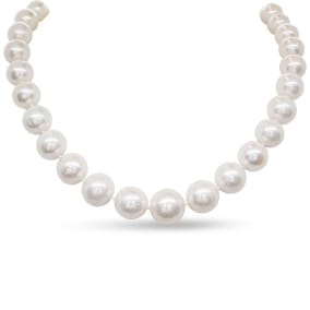 18 Inch 12mm AA Hand Knotted Pearl Necklace, 14k Yellow Gold Clasp
