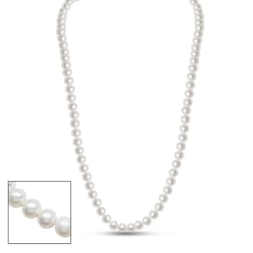 Retrograde Birthstones™ 24 Inch 6mm AA+ Hand Knotted Pearl Necklace, 14K Yellow Gold Clasp