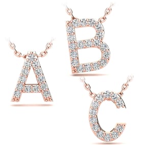 Initial Necklace In 14K Rose Gold With 13 Diamonds With Free Chain. All Initials Available