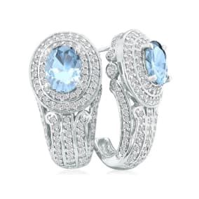 Bold 3 3/4ct Aquamarine and Diamond Earrings in 14k WG