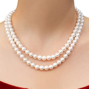 18 Inch 8mm Double Strand Glass Pearl Necklace, Fancy Clasp