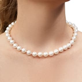 16 Inch 10mm Glass Pearl Strand Necklace, Lobster-Claw Clasp