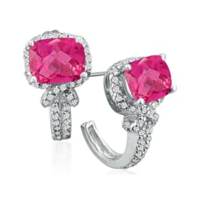 Pink Gemstones 5 1/4 Carat Pink Topaz and Diamond Earrings in 14k White Gold