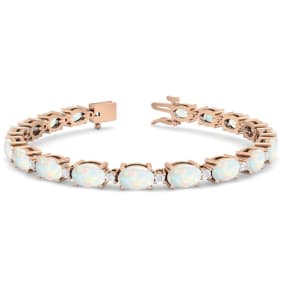 Opal Bracelet With 6 Carats of Oval Shape Opals and Diamonds In 14 Karat Rose Gold, 7 Inches