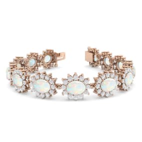 Opal Bracelet With 14 1/4 Carats of Oval Shape Opals and Diamonds In 14 Karat Rose Gold, 7 Inches