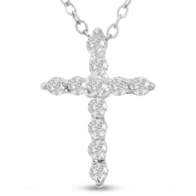 2 3/4 Carat Lab Grown Diamond Cross Necklace In 14 Karat White Gold, 18 Inches Cable Chain