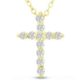 2 3/4 Carat Lab Grown Diamond Cross Necklace In 14 Karat Yellow Gold, 18 Inches Cable Chain