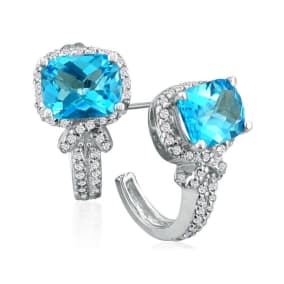 5 1/4ct Blue Topaz and Diamond Earrings in 14k White Gold