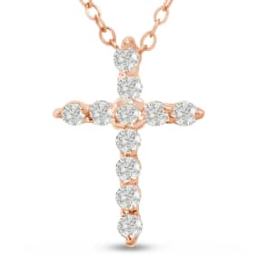 2 3/4 Carat Lab Grown Diamond Cross Necklace In 14 Karat Rose Gold, 18 Inches Cable Chain
