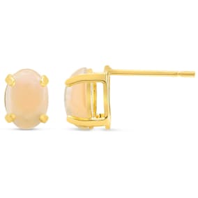 1 1/2 Carat Oval Shape Opal Stud Earrings In 14K Yellow Gold
