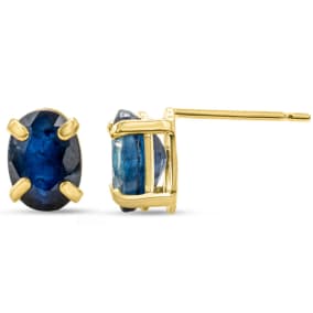 2 Carat Oval Shape Sapphire Stud Earrings In 14K Yellow Gold