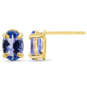2 Carat Oval Shape Tanzanite Stud Earrings In 14K Yellow Gold